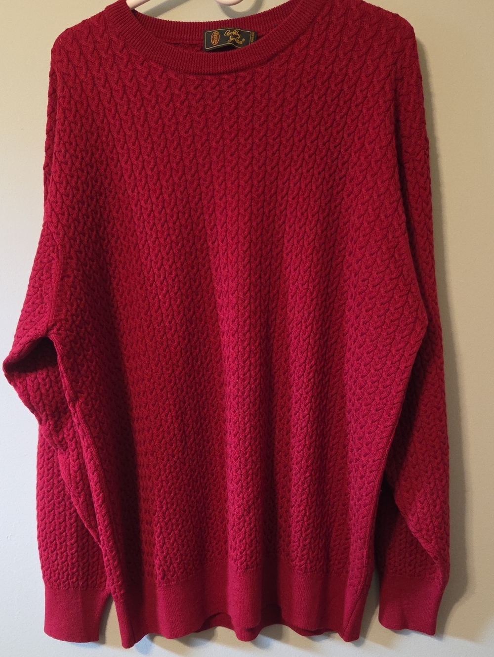 Men's Bobby Jones Bright Red Cable Crewneck 100% Wool Sweater